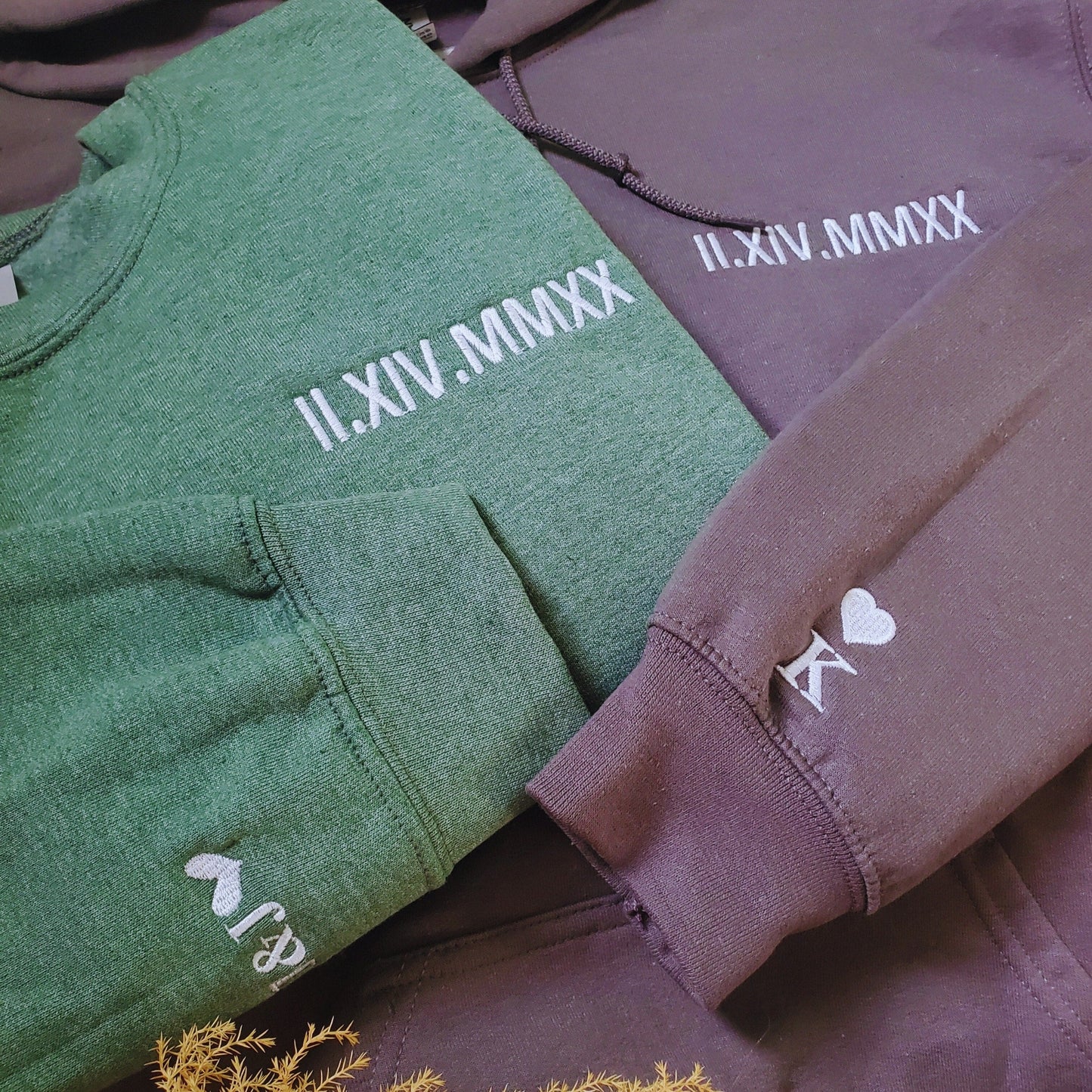 His and Hers Matching Hoodies or Sweatshirts Gift with Embroidered Roman Numerals on Chest