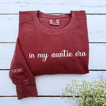 In My Auntie Era Sweatshirt or T-Shirt, Custom Embroidered Gift for New Aunt