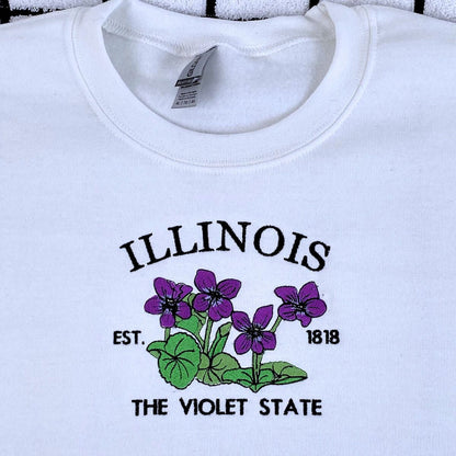Illinois State Sweatshirt or Hoodie, Embroidered Gift - Est. 1818 Violet Flower