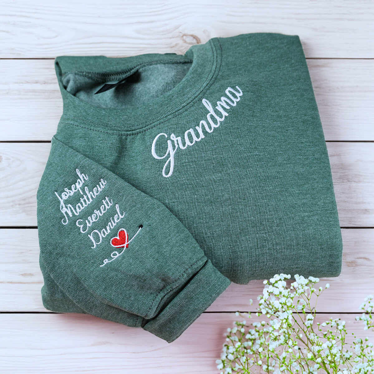 I Wear My Heart On My Sleeve Sweatshirt or Hoodie, Custom Embroidered Gift for Mom