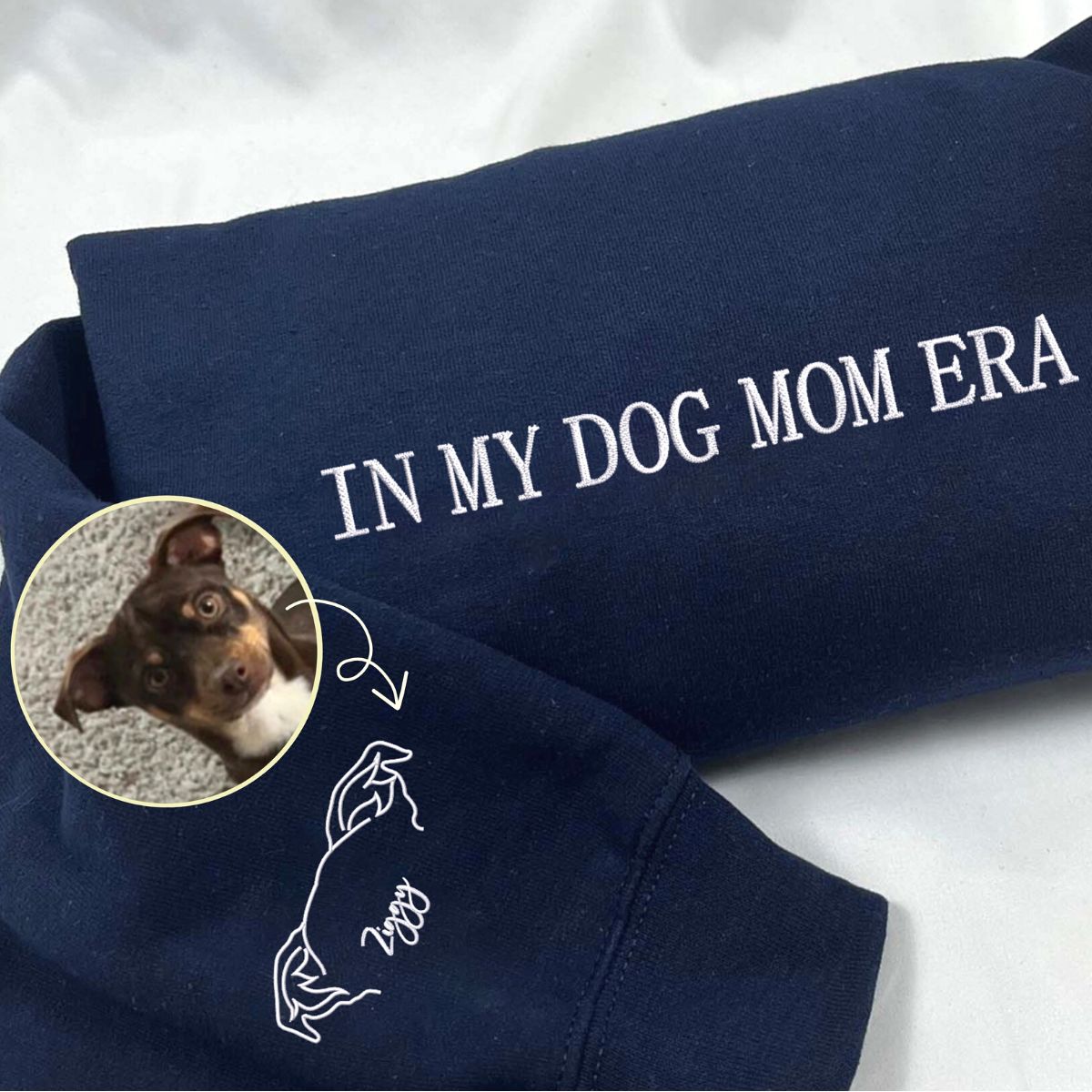 In My Dog Mom Era Sweatshirt, Hoodie Embroidered with Dog Ear, Name