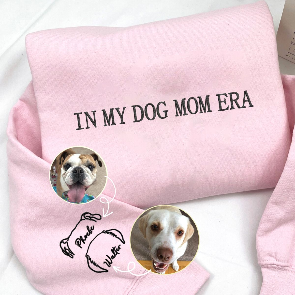In My Dog Mom Era Sweatshirt, Hoodie Embroidered with Dog Ear, Name