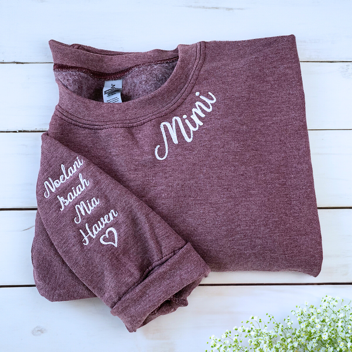 I Wear My Heart On My Sleeve Sweatshirt or Hoodie, Custom Embroidered Gift for Mom