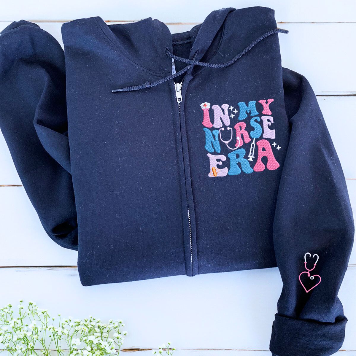 In My Nurse Era Zip Sweatshirt or Hoodie, Personalized Embroidered Gift For Nurse