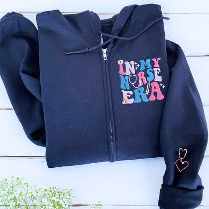 In My Nurse Era Zip Sweatshirt or Hoodie, Personalized Embroidered Gift For Nurse