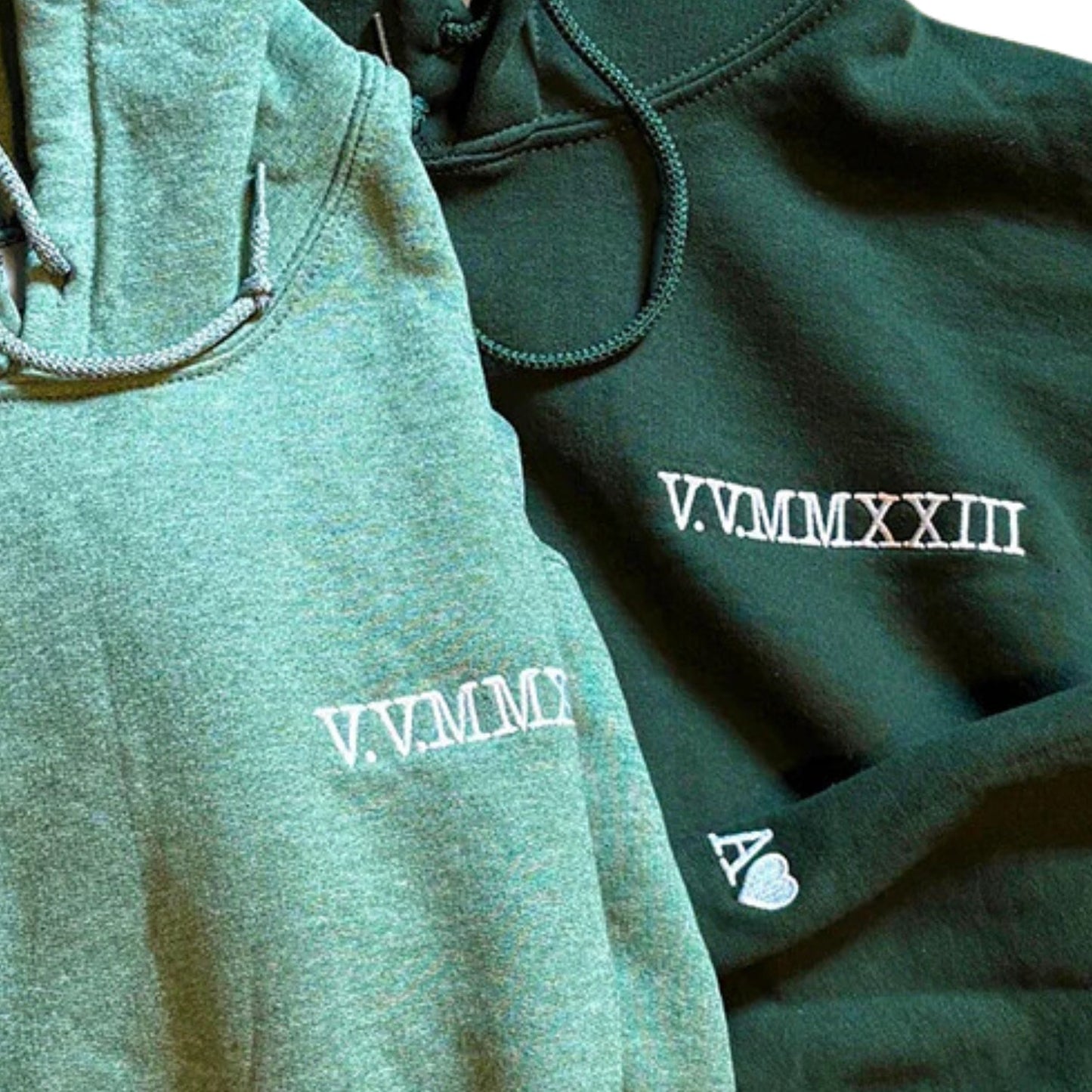 His and Hers Matching Hoodies or Sweatshirts Gift with Embroidered Roman Numerals on Chest